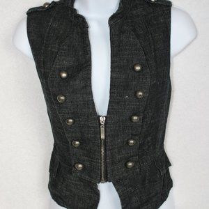 Forever 21 Women's Vest Cropped Zipper Denim Black Large
